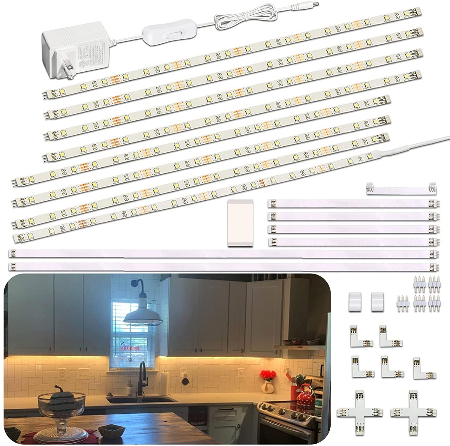 WOBANE under-cabinet lighting bars provide warm task lighting for kitchens