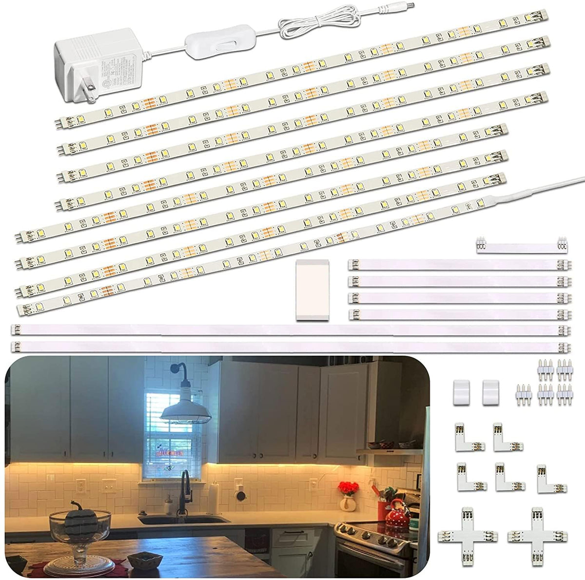 WOBANE under-cabinet lighting bars provide warm task lighting for kitchens