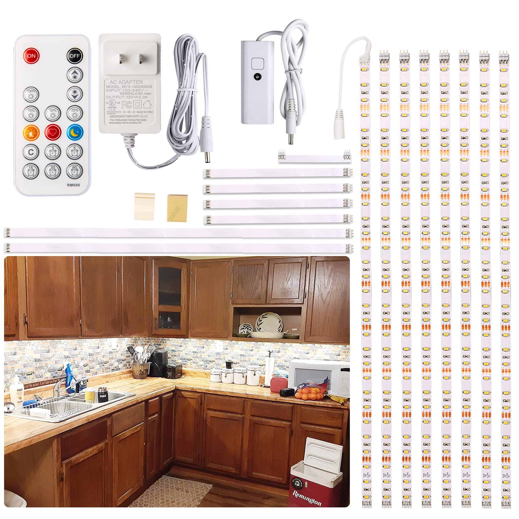 WOBANE under-cabinet lights brighten kitchen countertops with eight strip bars.