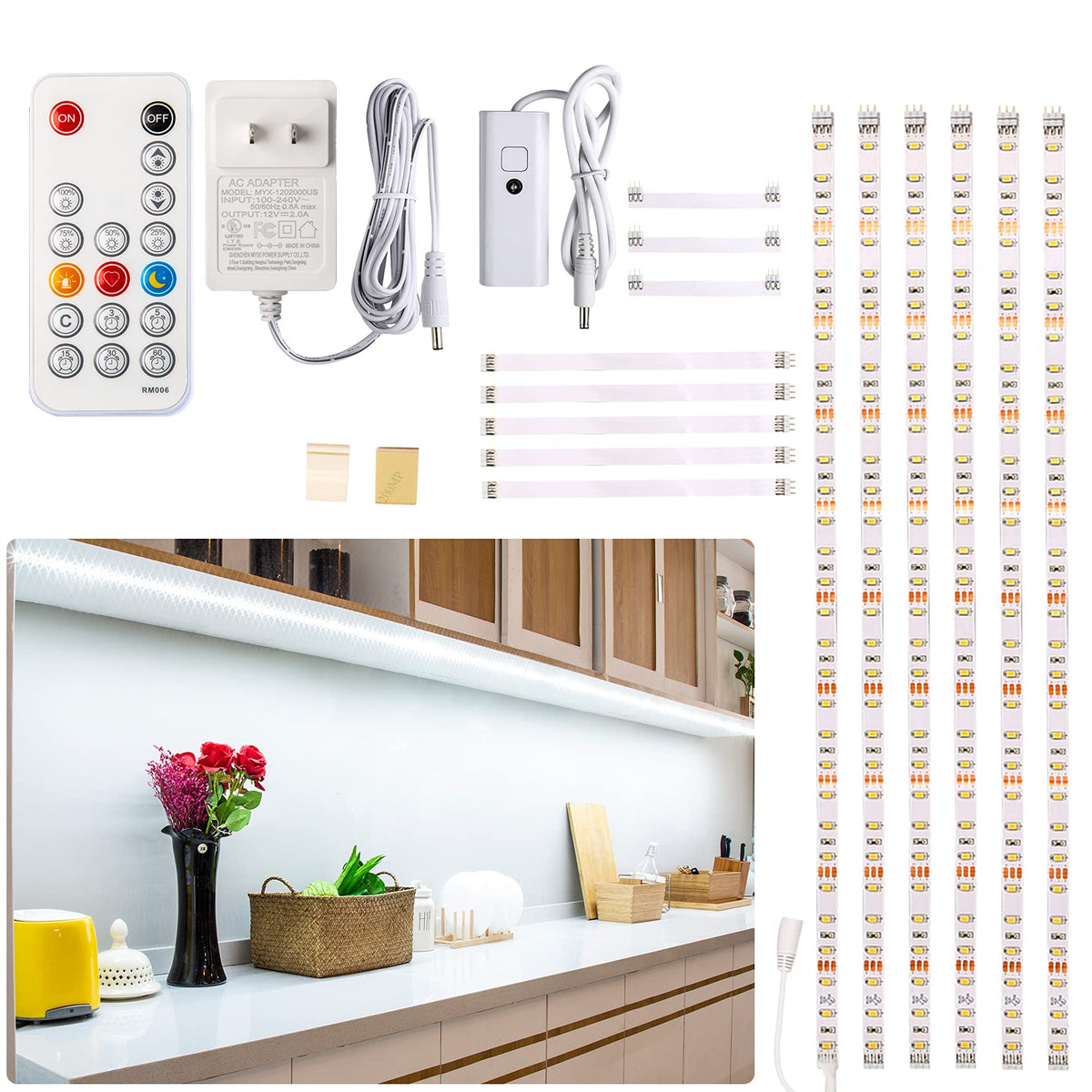 WOBANE under-counter light kit with strips showing cabinet illumination versatility