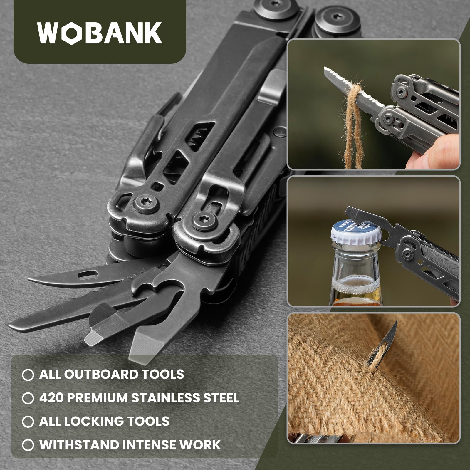 WOBANK multitool luminous strip aiding tool location in low light