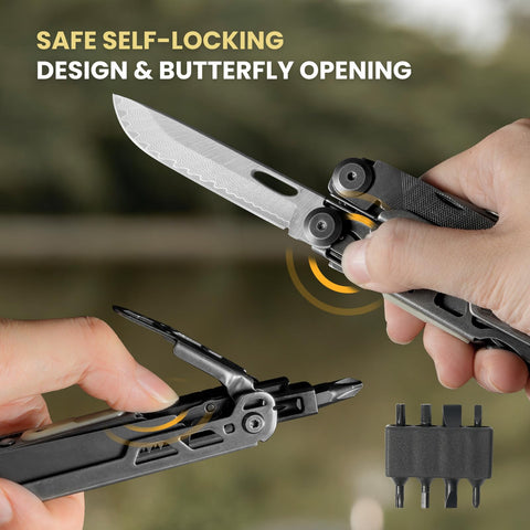 WOBANK multitool with self-locking deployment for safer use