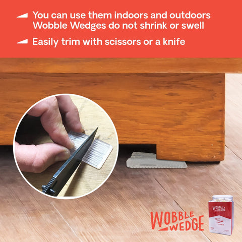 Wobble Wedges bed-frame leveler supports steady nightstands and frames