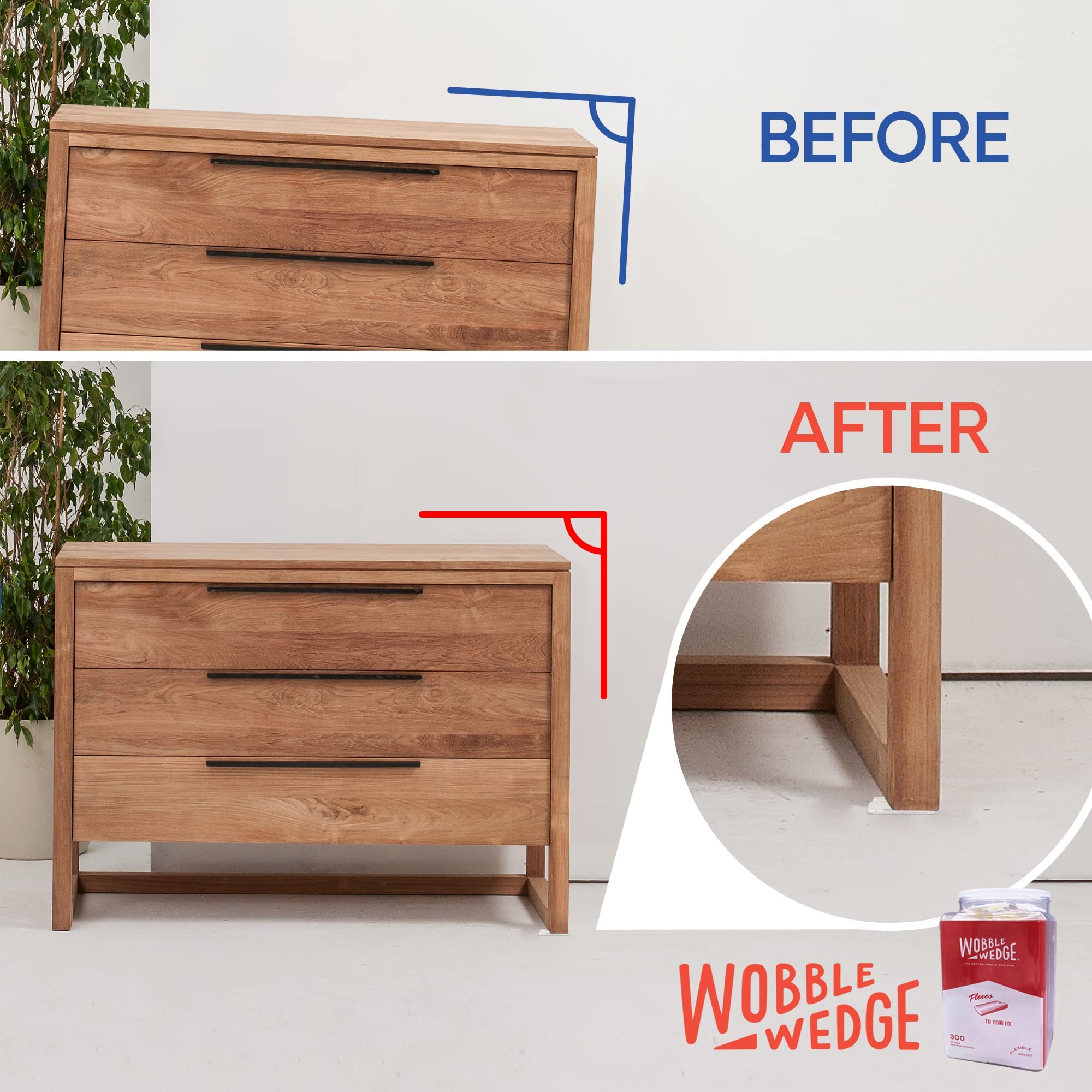 Wobble Wedges dresser-leveler keeps drawers level and aligned