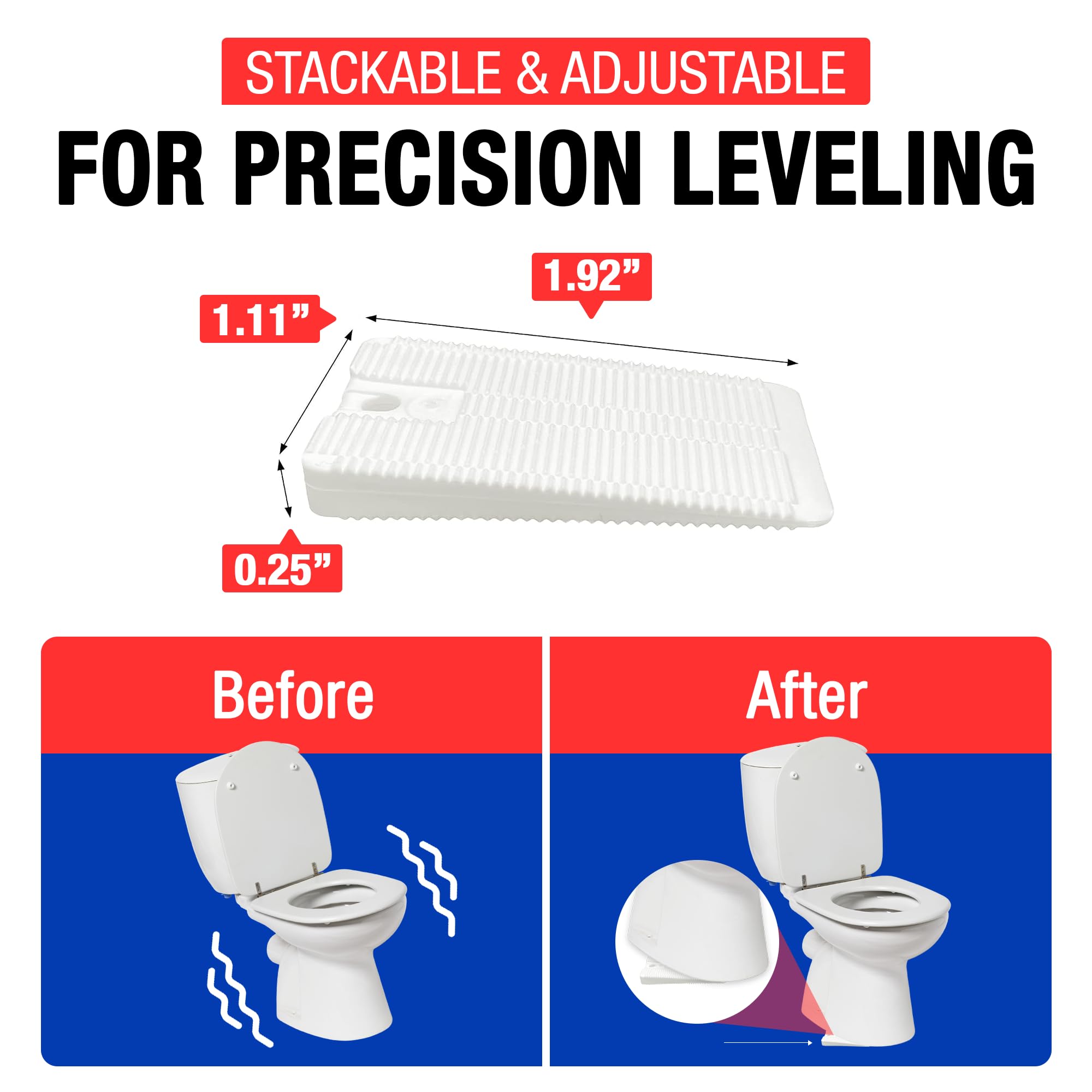 Wobble Wedges toilet-plumbing shim smooths leveling and reduces movement.