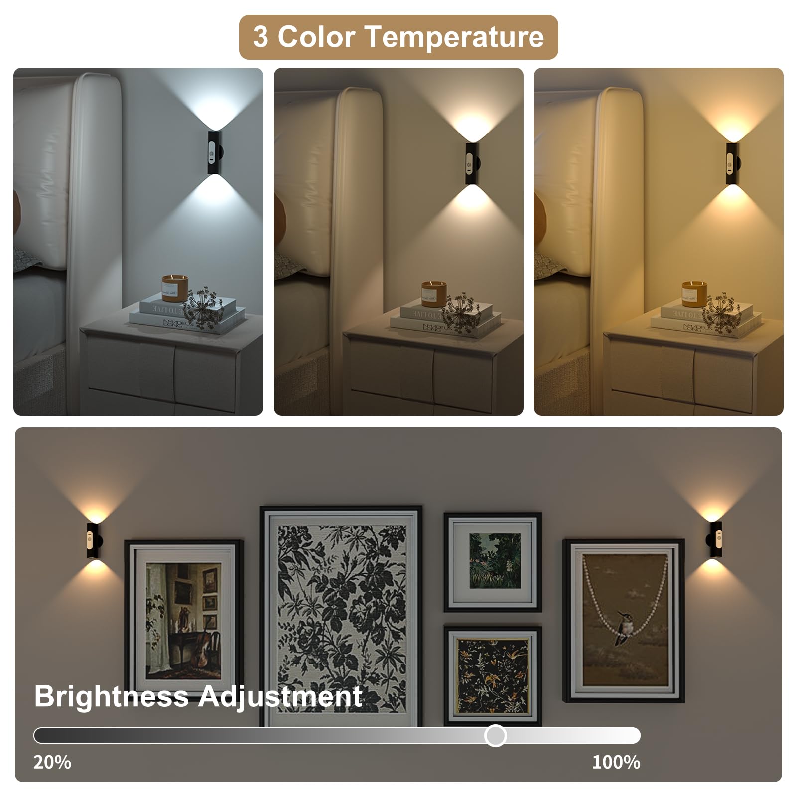 WOBSION rechargeable wall light in bedside setup with remote