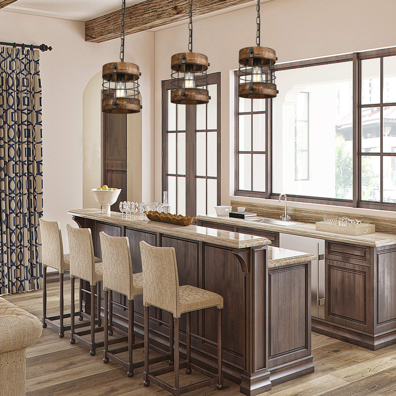 wochos antique-style pendant lamp adds warm lighting to dining rooms
