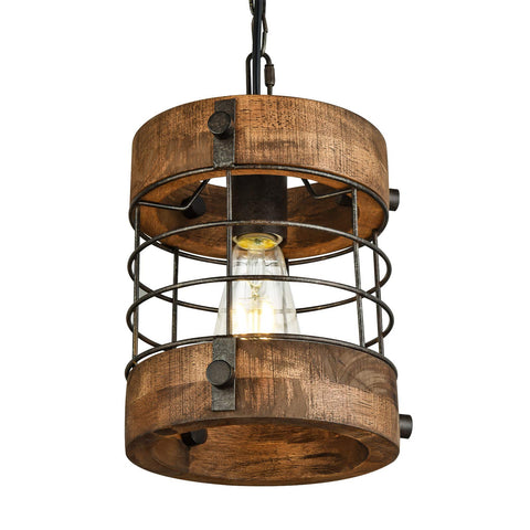 wochos retro industrial round chandelier with wood and metal cage, ideal for living spaces