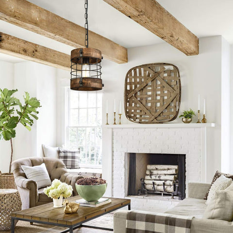 wochos round pendant light wood and metal detail complements kitchen and dining areas