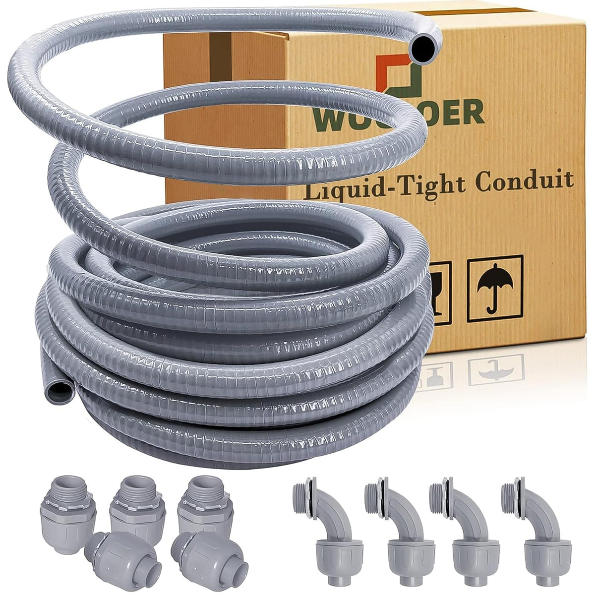 Wocloer 50 ft liquid-tight conduit kit overview with fittings