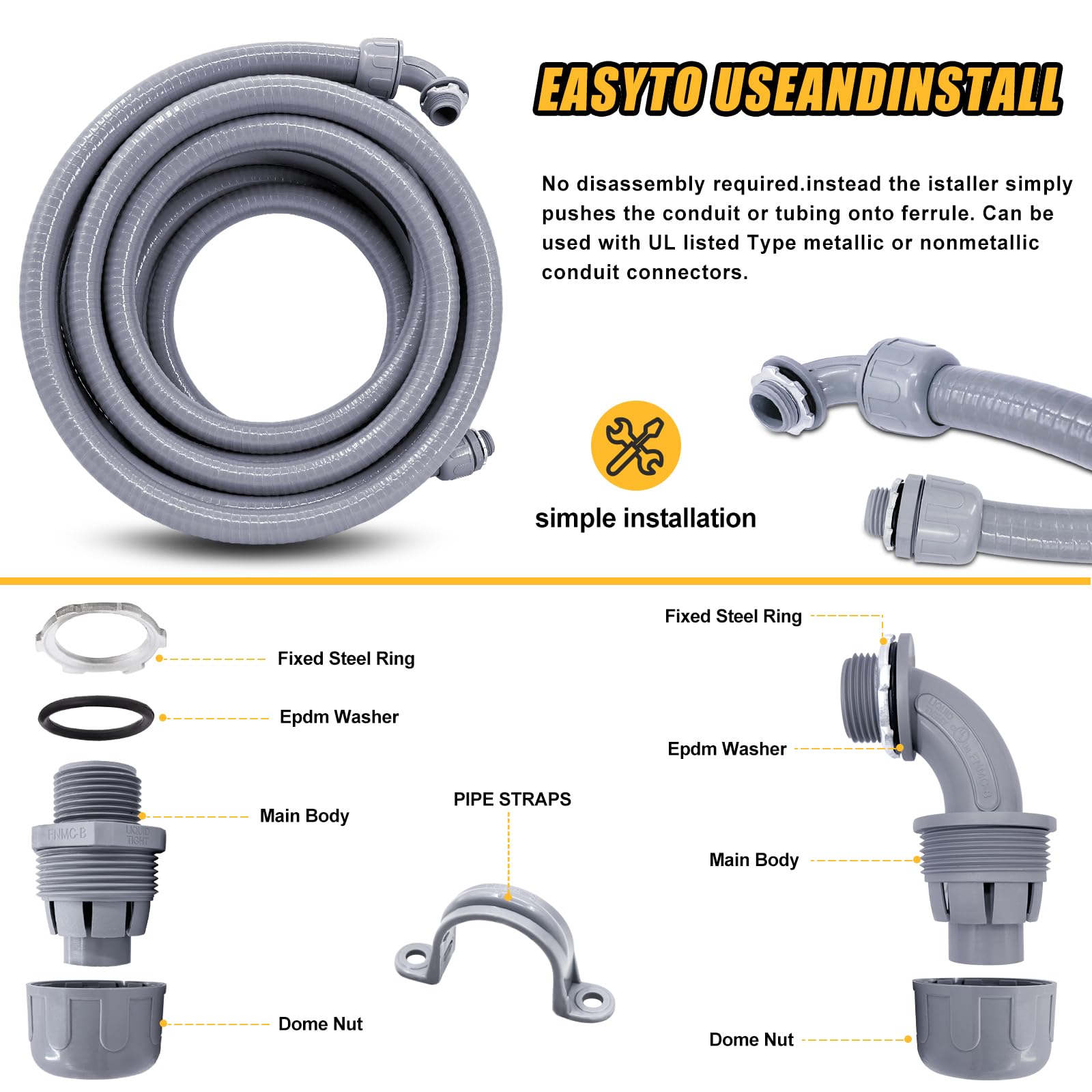 Wocloer kit includes 10 pipe straps for tidy, secure conduit mounting.