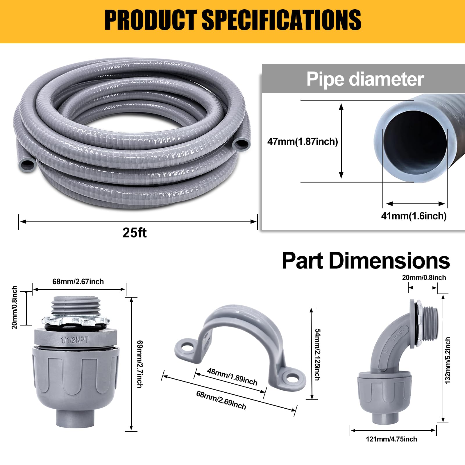 Wocloer conduit with 4 straight fittings enables quick, secure connections in tight spaces.