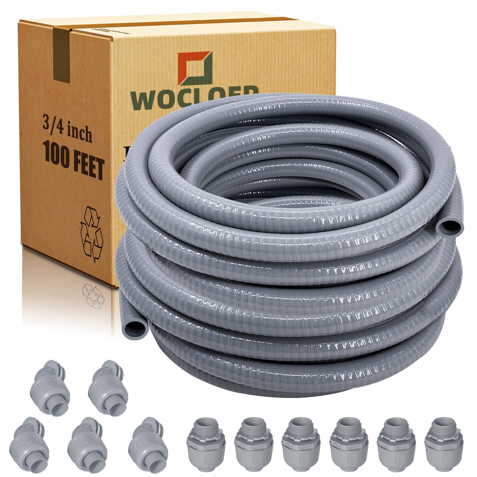 Wocloer liquid-tight conduit kit with 100 ft length and fittings for protected wiring