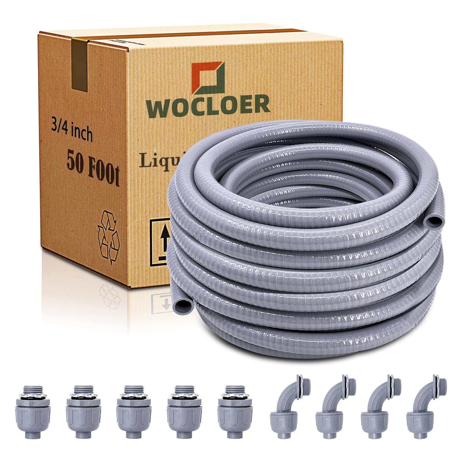 Wocloer liquid-tight conduit kit 50ft ready for durable outdoor wiring.