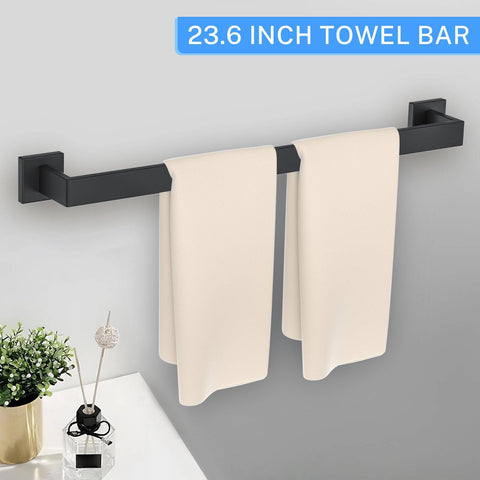 Woekme 23-6 inch towel bar mounted in matte black for dry towels.