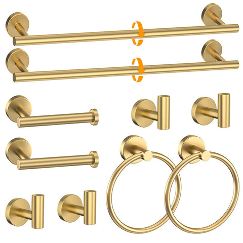 Woekme brushed gold towel bar 23.6in on wall, durable finish for towels.