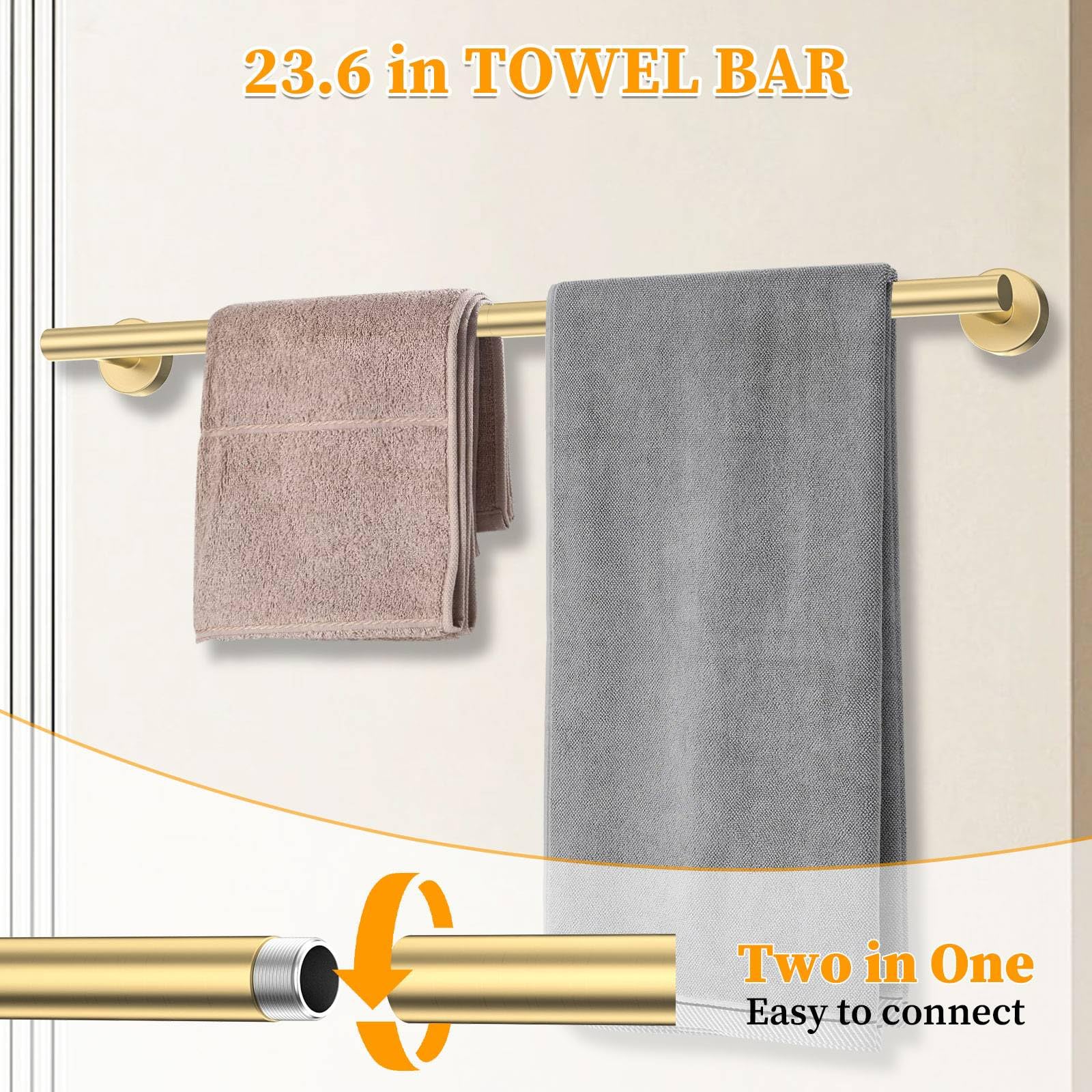 Woekme brushed gold towel ring on wall for easy towel access.