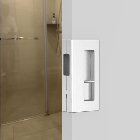 WOFADA pocket door lock side view shows screw-free surface and clean lines