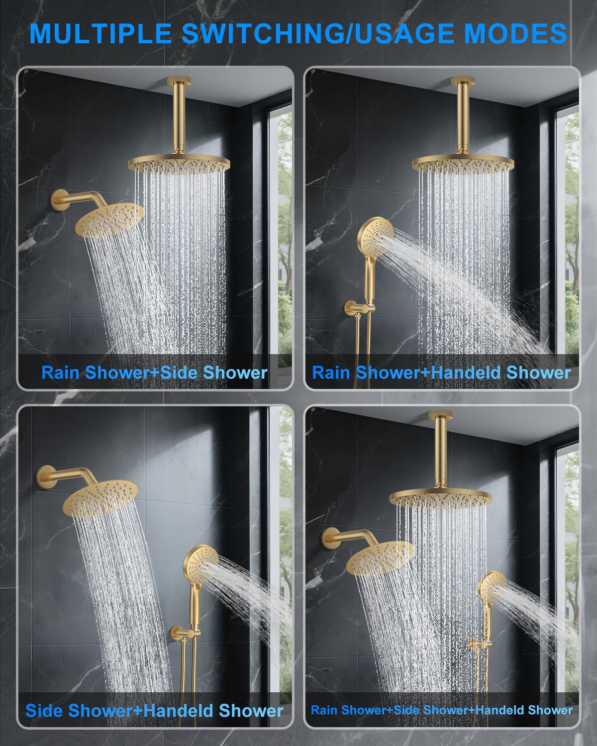 Woindo 6in side rain head with self-cleaning nozzles offers easy maintenance