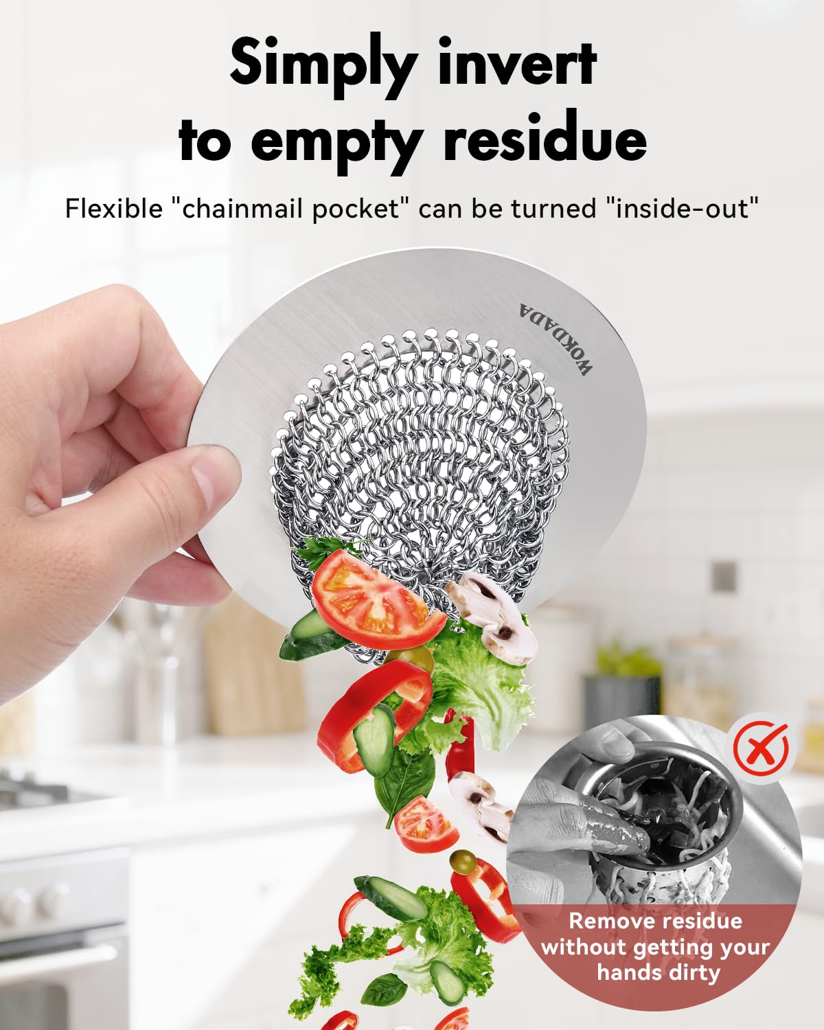 Wokdada 304 stainless steel sink screen offers durable, rust-resistant performance.