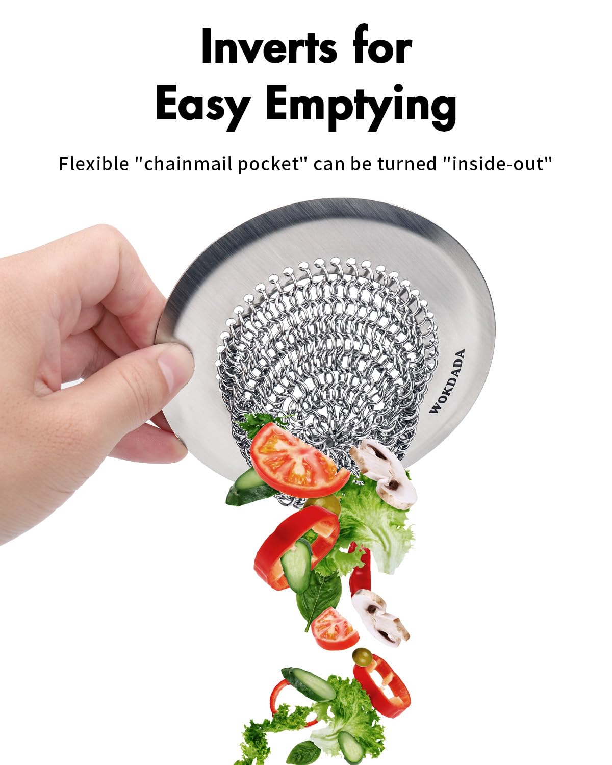Wokdada chain-mesh basket provides rapid drainage and clog protection