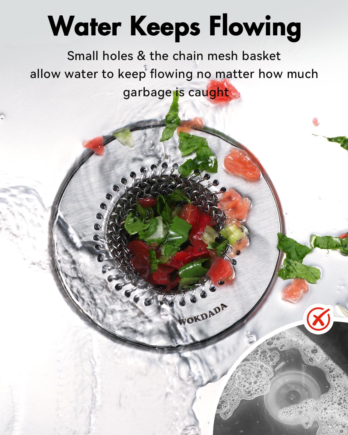 Wokdada flat edge design keeps the strainer stable during washing.