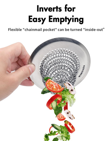 Wokdada reversible chain mesh opens for easy cleaning without touching residue.