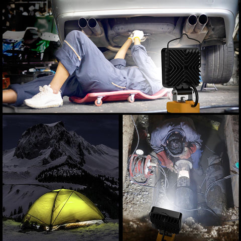 Wokelux unit can charge devices on the job site with its ports.
