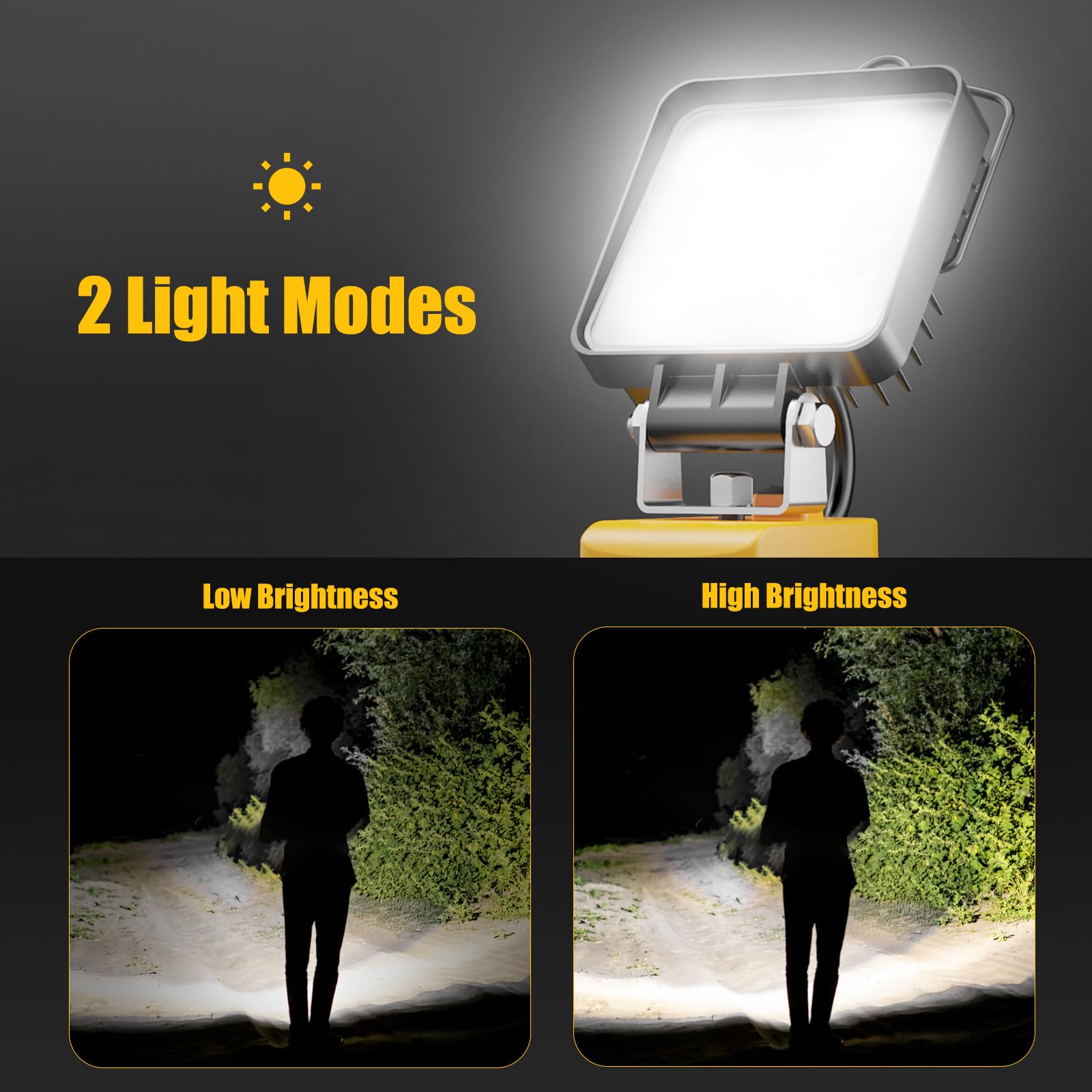 Wokelux LED work light with 180-degree rotatable head for broad illumination.