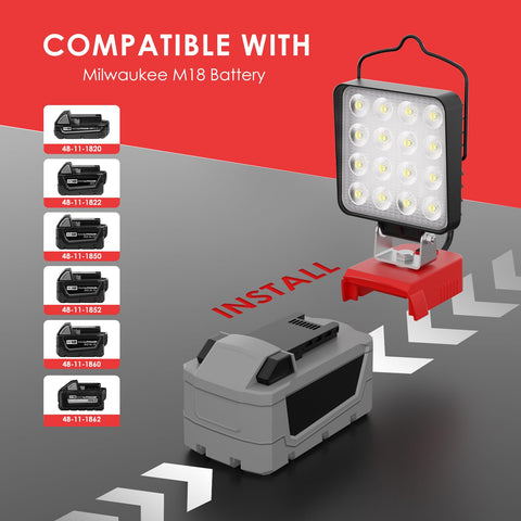 Wokelux light with dual USB-C and USB-A ports charges devices on the job.
