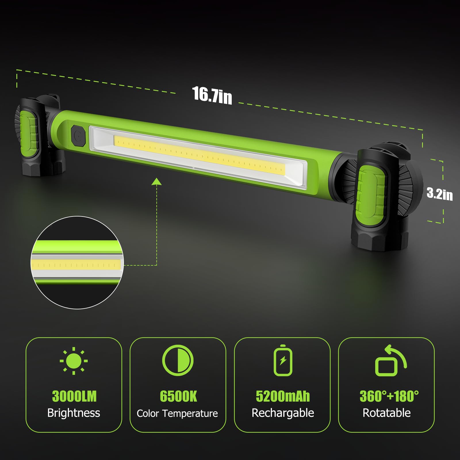 Wokelux Mechanic Work Light charges via USB-C for quick setups