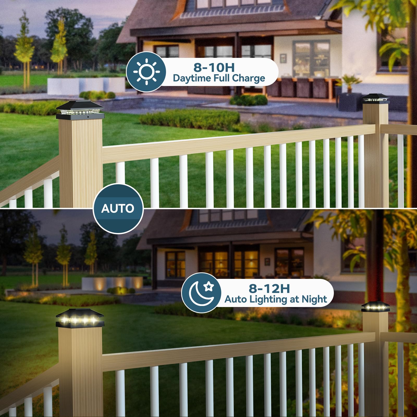 Wokelux cool-white post cap light lights a garden path for clear nighttime guidance