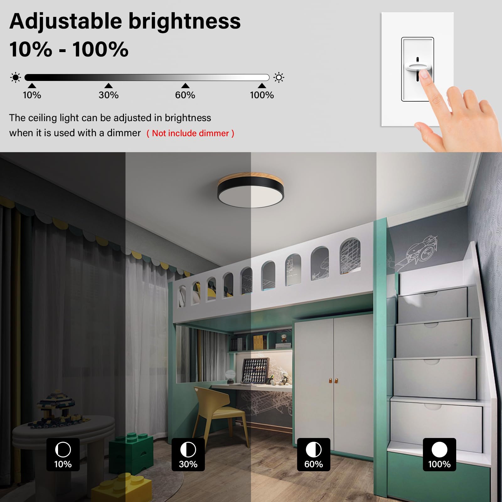 WOKNOS dimmable ceiling light shown during installation with easy mounting