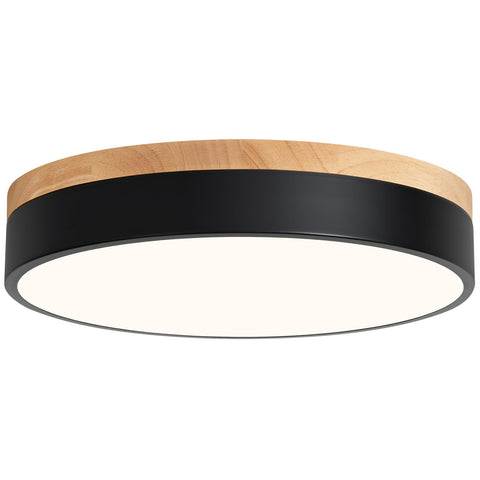 WOKNOS round LED ceiling light with oak and black finish for a sleek look