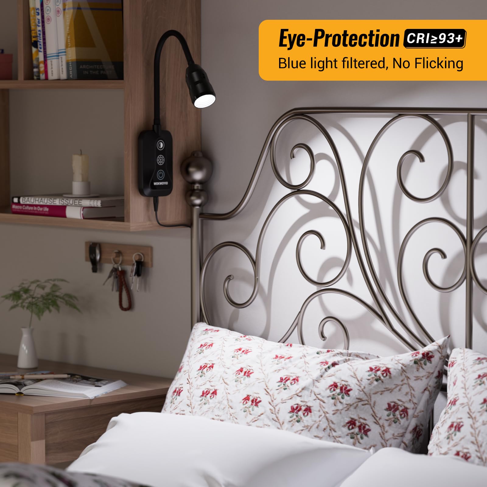 WOKWOYIO bedside reading light provides focused illumination