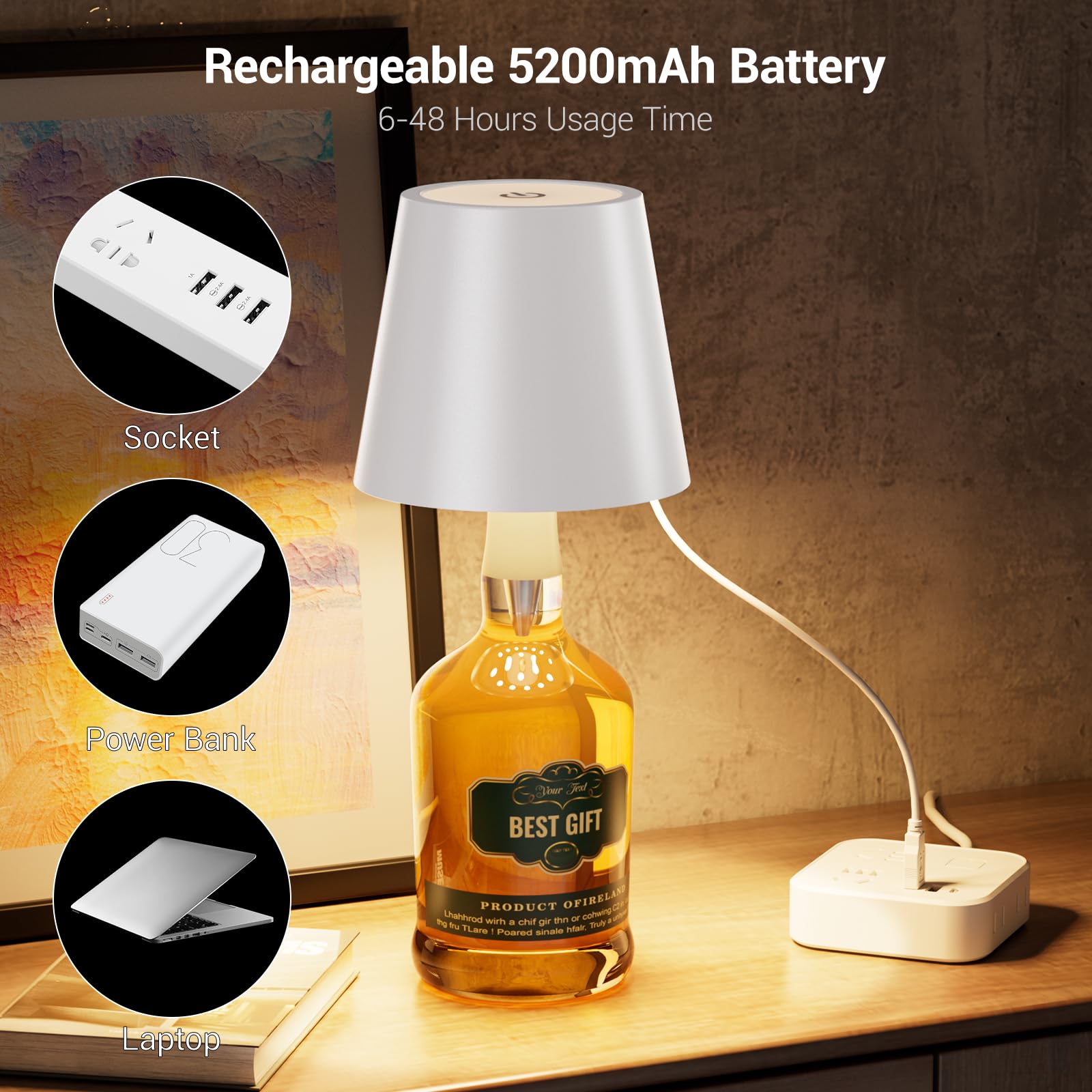 WOKWOYIO bottle lamp with touch dimming switch for brightness control