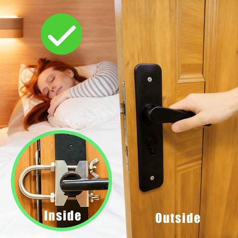 WOLAIYE no-tools installation image illustrates 30-second setup on outward-swinging doors.
