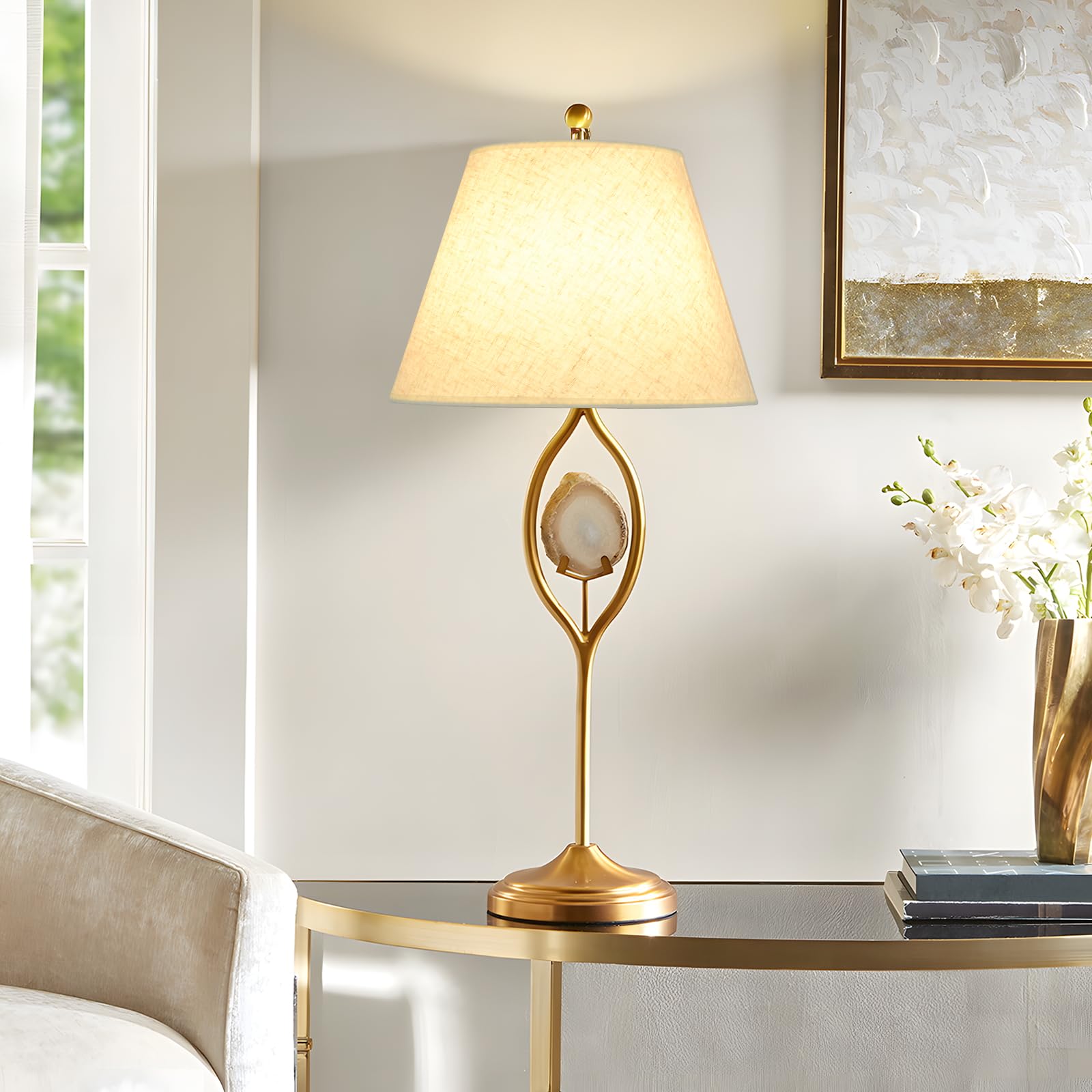 WOLEILEJIN beige linen barrel shade, assembly with harp clip, easy tool-free installation.