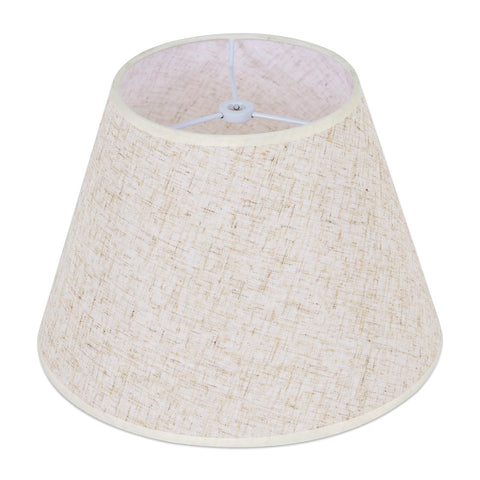 WOLEILEJIN beige linen barrel shade, top view, diffuses glare for cozy, eyes-friendly lighting.