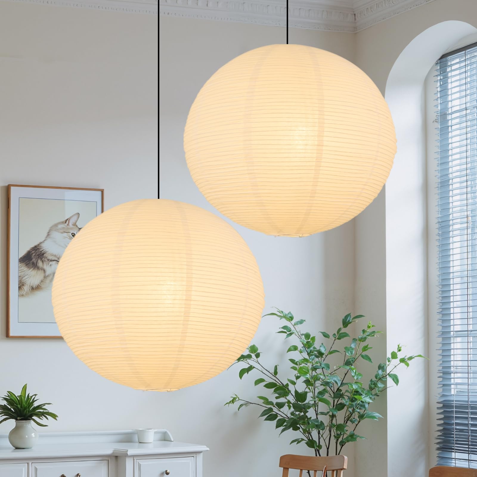 WOLEILEJIN white round lantern front view with warm ambient glow