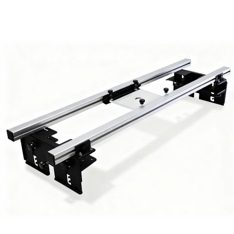 WolfPawn 47.2in router sled mounted on a slab for precise flattening