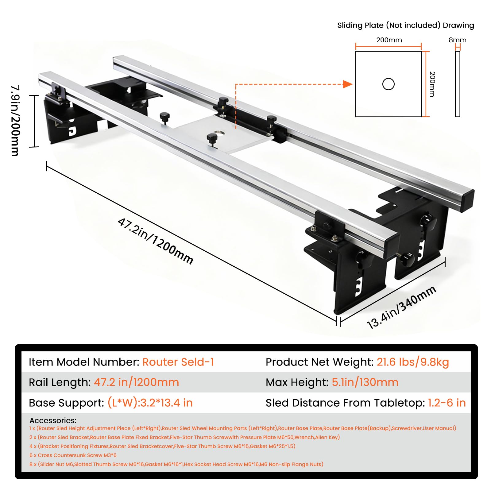 WolfPawn router sled setup showing adjustable height and width for different slab sizes