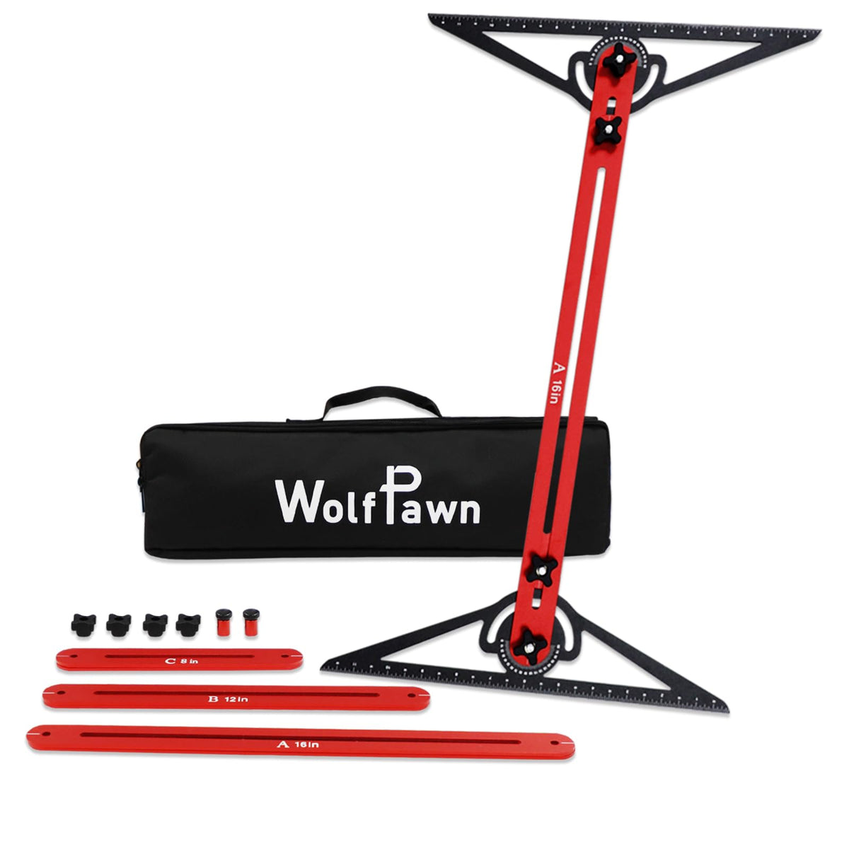 WolfPawn stair tread template tool with adjustable jig for precise stair layouts.