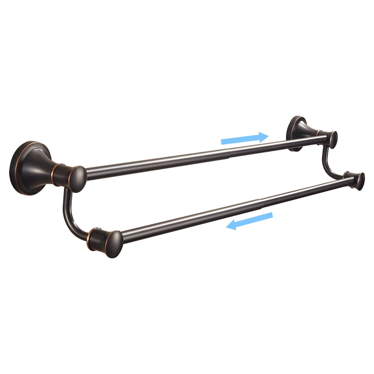 WOLIBEER bronze double towel bar extended to maximum length for larger towel sets