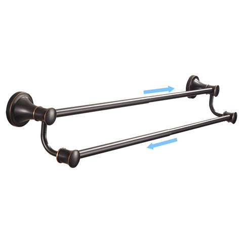 WOLIBEER bronze double towel bar extended to maximum length for larger towel sets