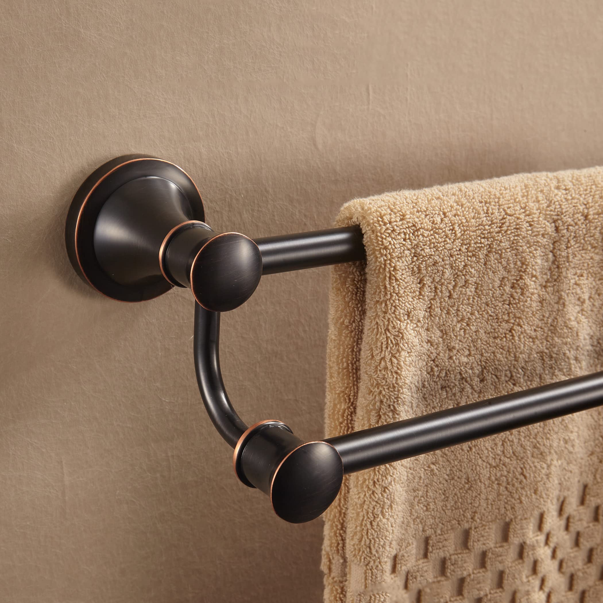 WOLIBEER adjustable double bar showing space between bars for tidy towels