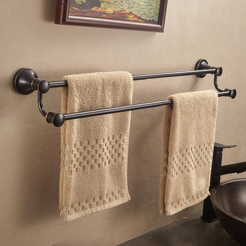 WOLIBEER bronze double towel bar wall-mounted with oil rubbed finish for rustic charm
