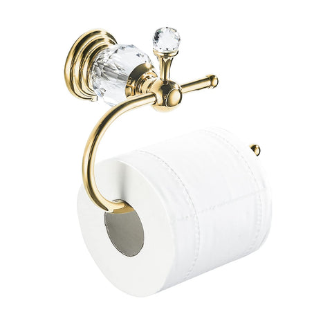 WOLIBEER polished gold toilet paper holder front view with crystal balls for luxe bathroom decor