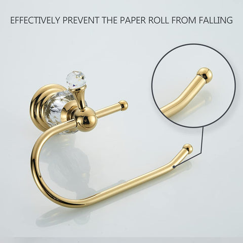 WOLIBEER wall-mounted brass crystal holder shown in a modern bathroom setting