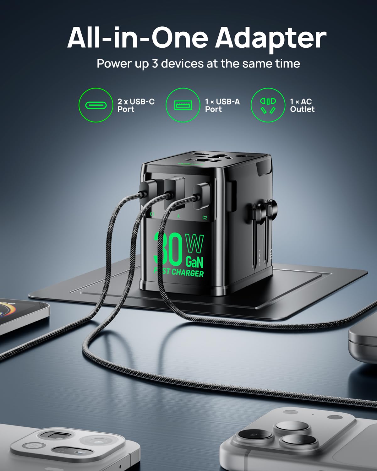 Wollzz GaN 30W fast charging powers up devices quickly on the move.